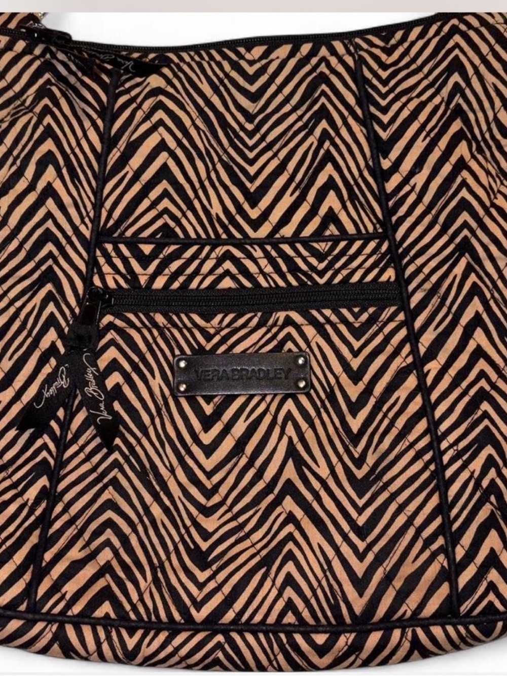 Vera Bradley Zip Hipster Black and Tan Zebra Print Crossbody Bag